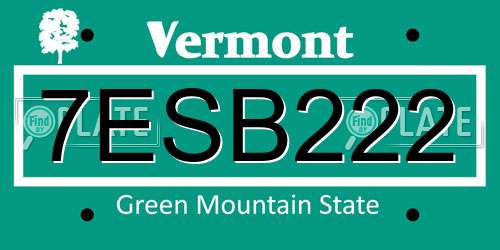 7ESB222 Vermont License Plate