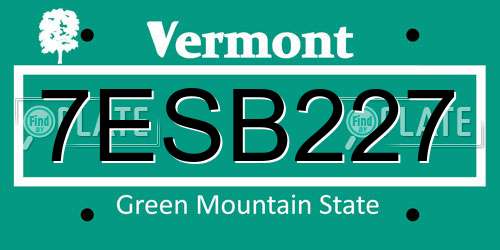 7ESB227 Vermont License Plate