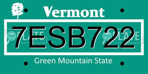 7ESB722 Vermont License Plate