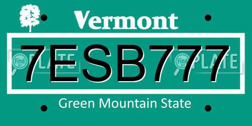7ESB777 Vermont License Plate