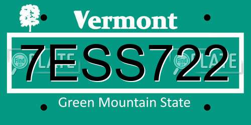7ESS722 Vermont License Plate
