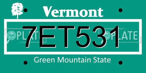 7ET531 Vermont License Plate