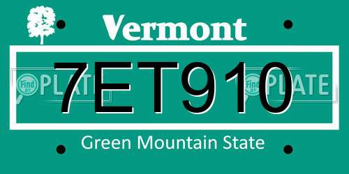 7ET910 Vermont License Plate