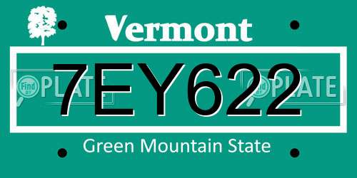 7EY622 Vermont License Plate