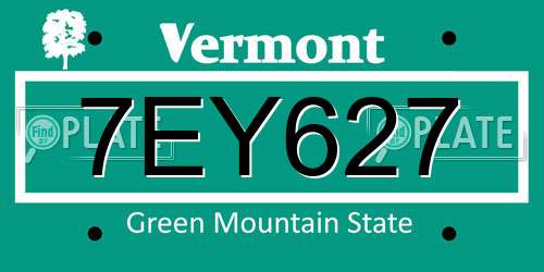 7EY627 Vermont License Plate