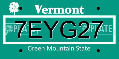 7EYG27 Vermont License Plate