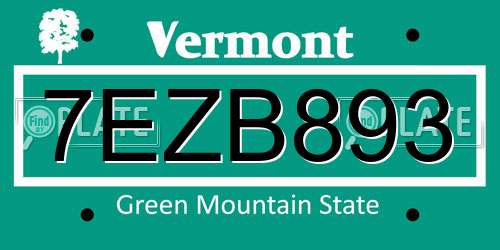 7EZB893 Vermont License Plate