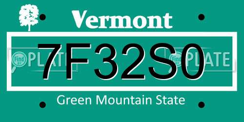 7F32S0 Vermont License Plate