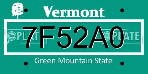 7F52A0 Vermont License Plate
