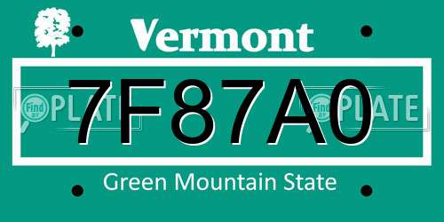 7F87A0 Vermont License Plate
