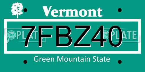 7FBZ40 Vermont License Plate