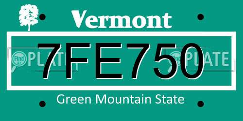 7FE750 Vermont License Plate