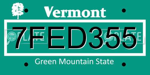 7FED355 Vermont License Plate