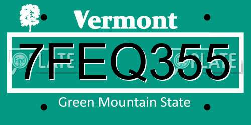 7FEQ355 Vermont License Plate