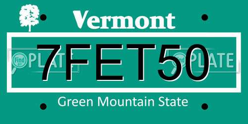 7FET50 Vermont License Plate