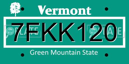 7FKK120 Vermont License Plate