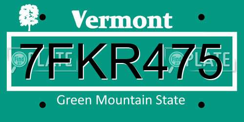 7FKR475 Vermont License Plate