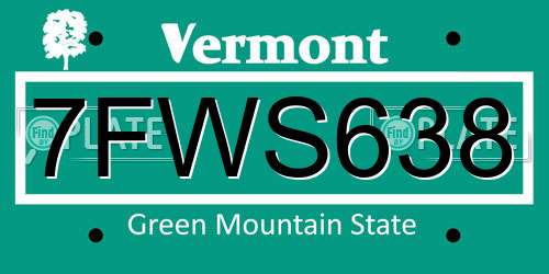 7FWS638 Vermont License Plate