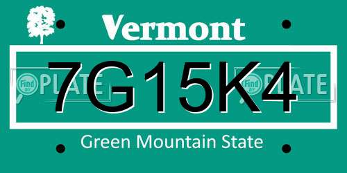 7G15K4 Vermont License Plate