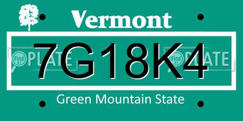 7G18K4 Vermont License Plate