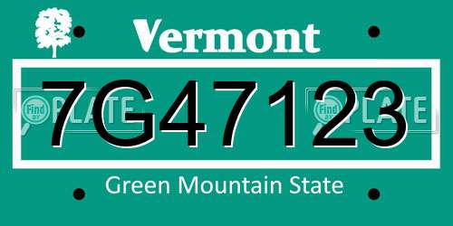 7G47123 Vermont License Plate