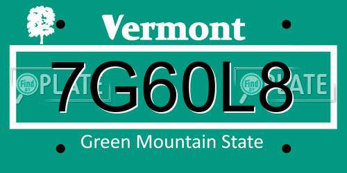 7G60L8 Vermont License Plate