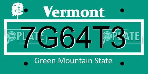 7G64T3 Vermont License Plate