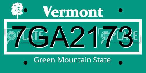 7GA2173 Vermont License Plate