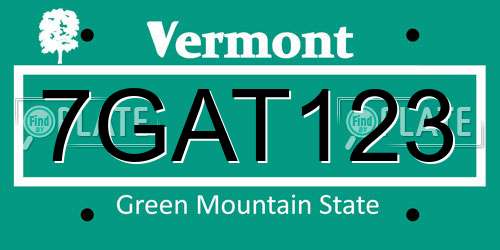 7GAT123 Vermont License Plate