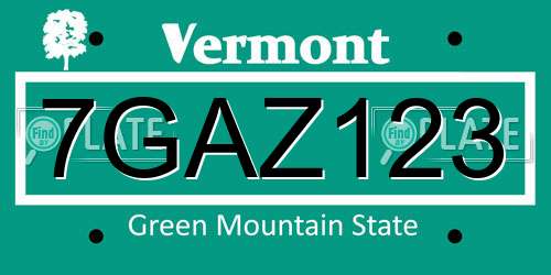 7GAZ123 Vermont License Plate