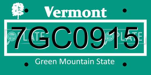 7GC0915 Vermont License Plate