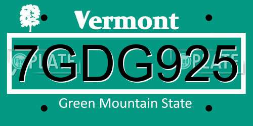 7GDG925 Vermont License Plate