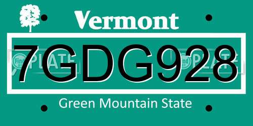 7GDG928 Vermont License Plate