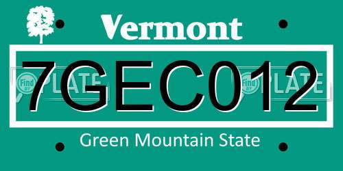 7GEC012 Vermont License Plate
