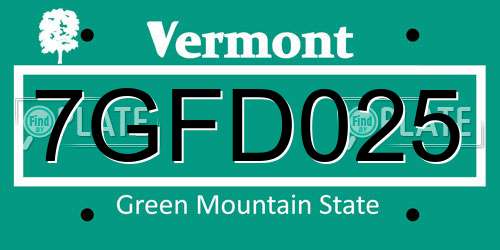 7GFD025 Vermont License Plate