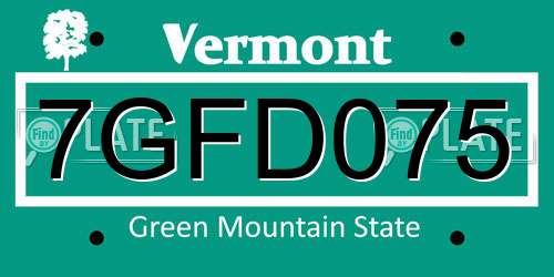 7GFD075 Vermont License Plate