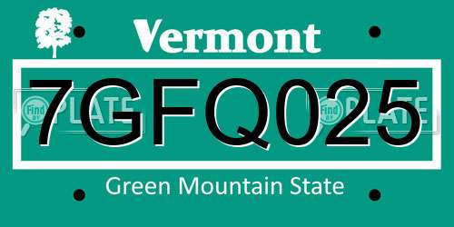 7GFQ025 Vermont License Plate