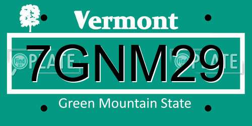 7GNM29 Vermont License Plate