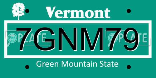 7GNM79 Vermont License Plate