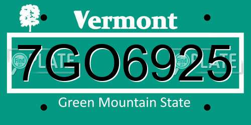 7GO6925 Vermont License Plate