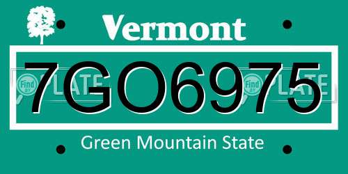 7GO6975 Vermont License Plate
