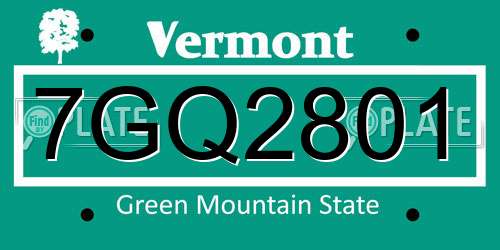 7GQ2801 Vermont License Plate