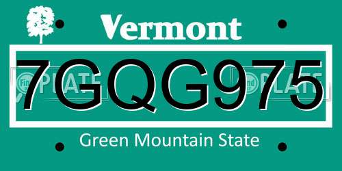 7GQG975 Vermont License Plate