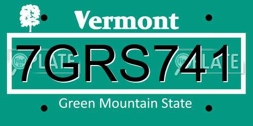 7GRS741 Vermont License Plate