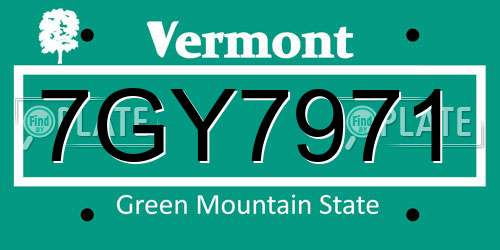7GY7971 Vermont License Plate