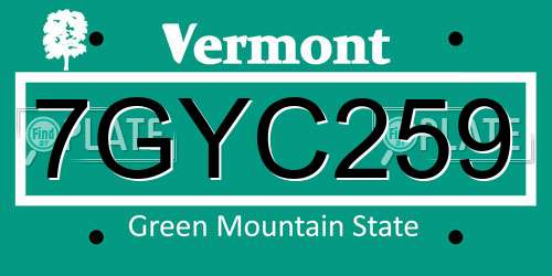 7GYC259 Vermont License Plate