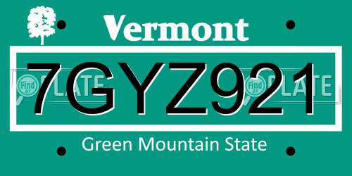 7GYZ921 Vermont License Plate