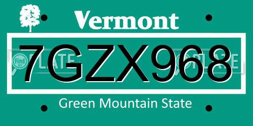 7GZX968 Vermont License Plate