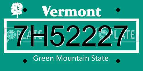 7H52227 Vermont License Plate