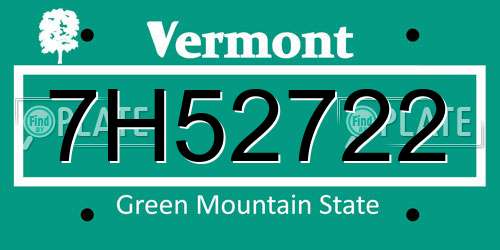 7H52722 Vermont License Plate